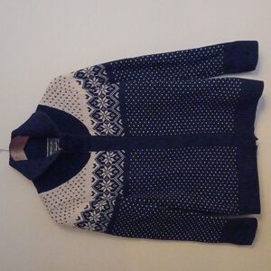 Vintage Eddie Bauer Nordic Fair Isle Zip Cardigan Sweater Lambswool  M Navy